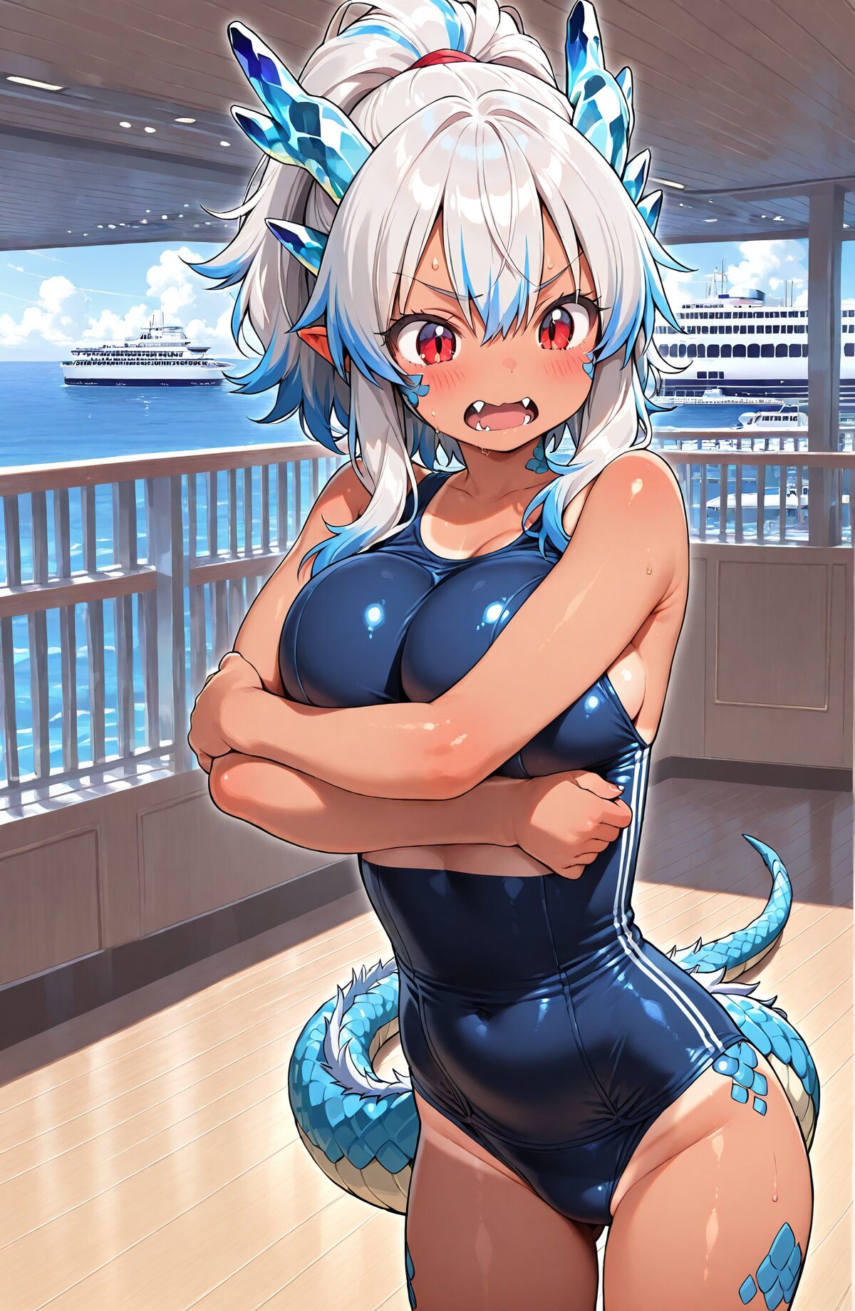 銀髪ドラゴン娘とスク水パイズリ射精V1 画像14