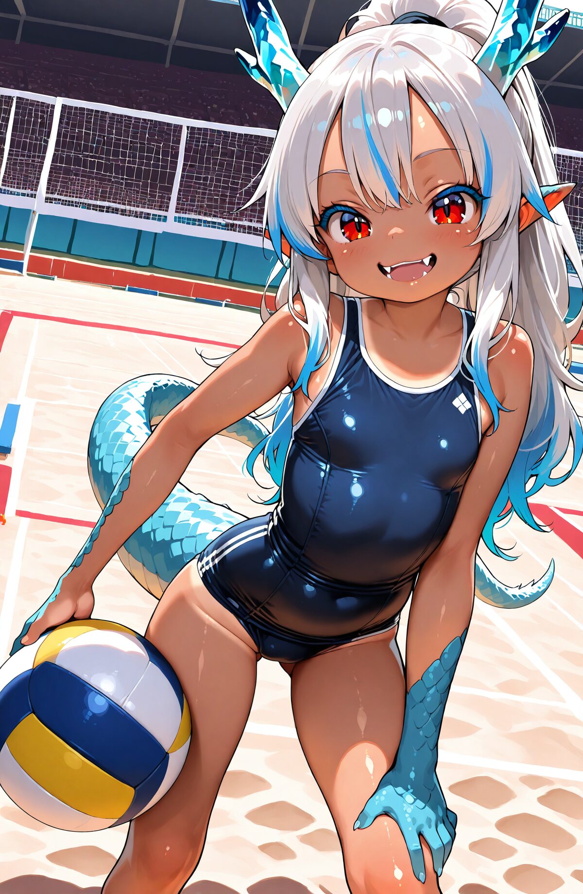銀髪狐耳娘とスク水お風呂アクメV1 画像18