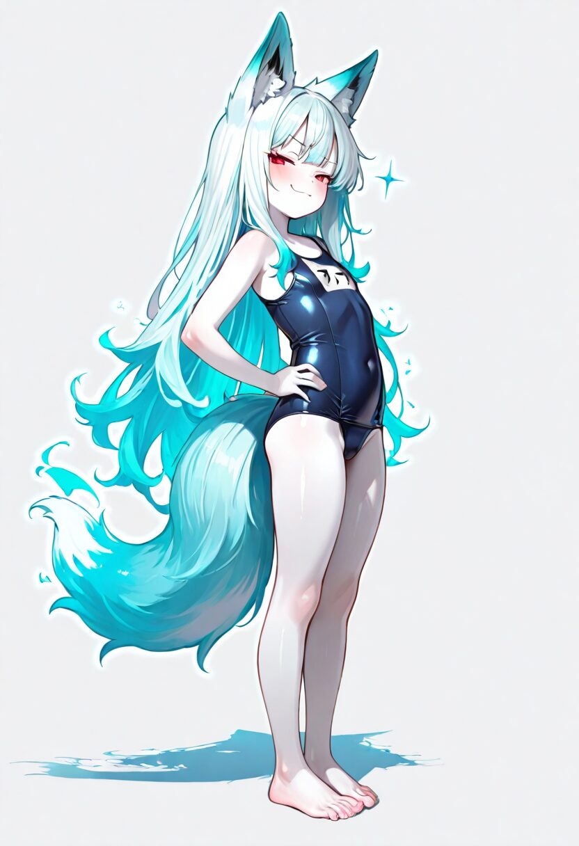 銀髪狐耳娘とスク水お風呂アクメV1 画像21